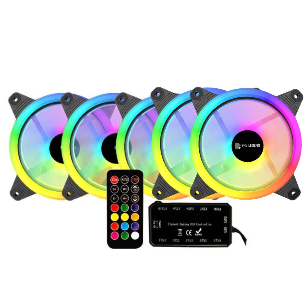 Pack 5x Ventiladores Rgb 120mm + Controlador Pf2 Hype Legend