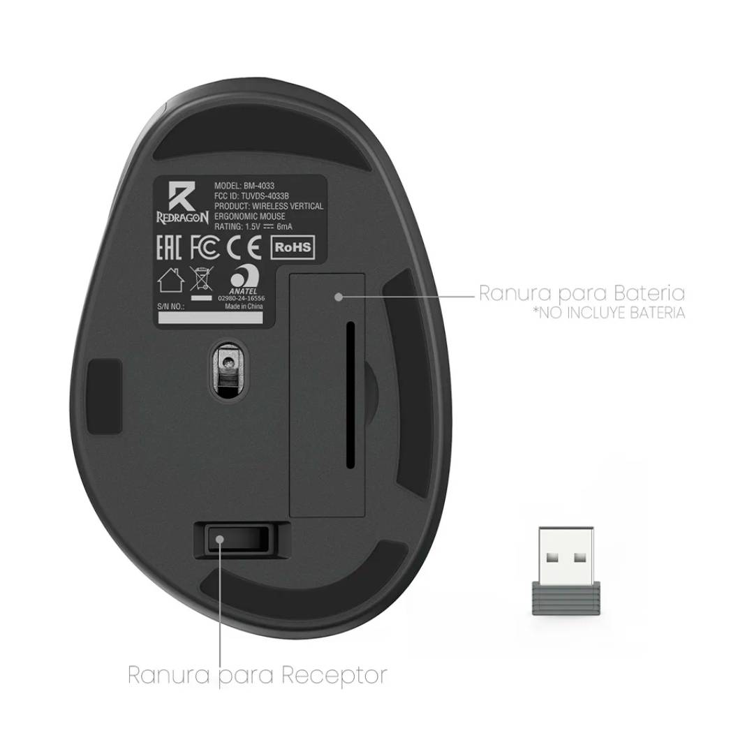 Mouse Ergonomico Inalámbrico Redragon BM-4033 4000 DPI Negro