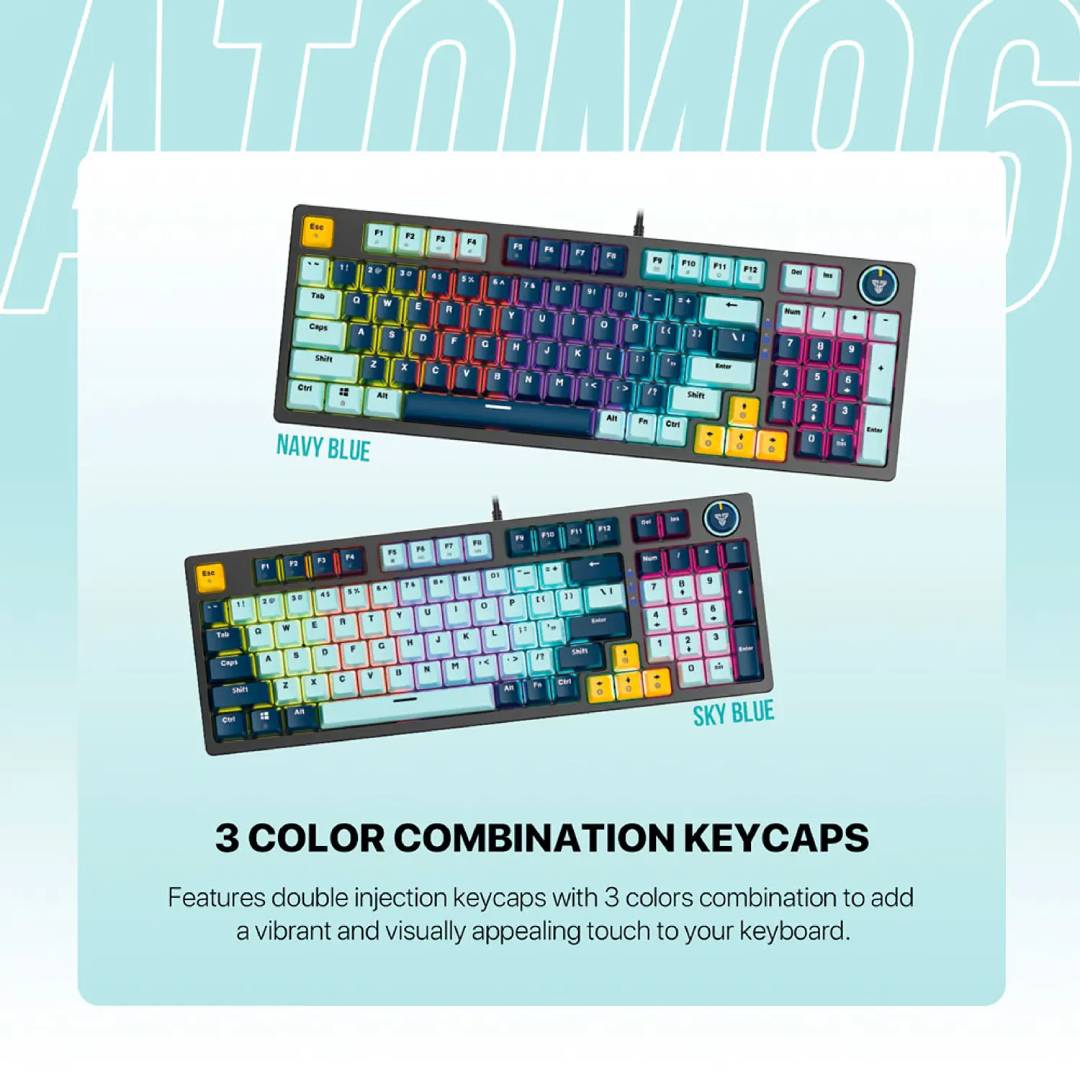 Teclado Fantech MK980V2 ATOM96 Mizu Edition Skyblue Sw Red