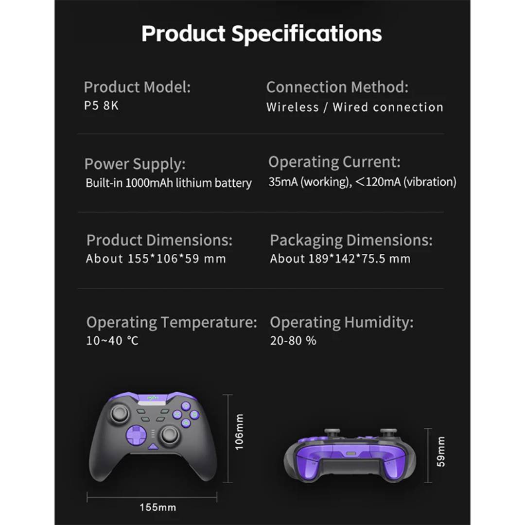 Joystick Inalambrico PXN P5 8K para PC, Switch, Negro