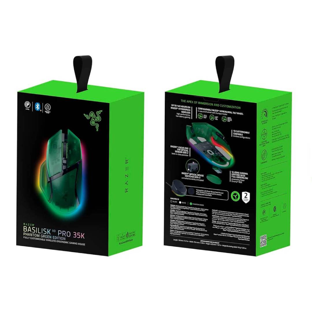 Mouse Gamer Razer Basilisk V3 Pro 35K Phantom Green Edition